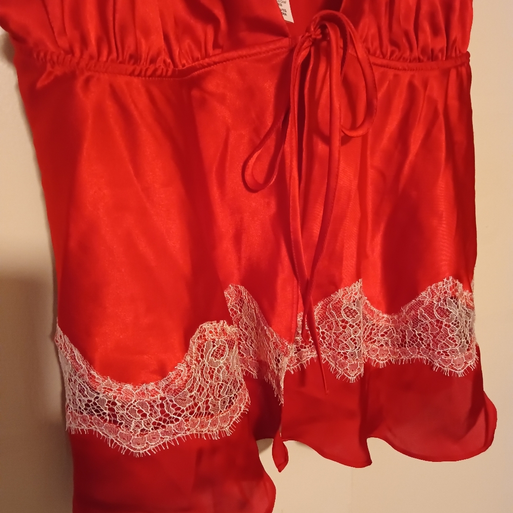 Victoria's Secret Satin Cami And Short Sleep Set Womens XL Red Lace Ruffle - Picture 6 of 15